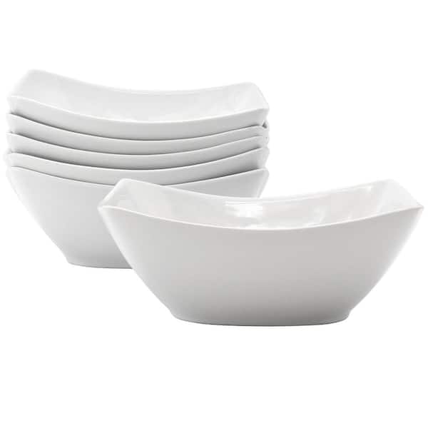 OUR TABLE Simply White 16 fl. Oz. 7 in. White Rectangular Porcelain Bowl (Set of 6)