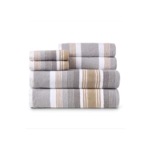 6-Piece Beige Grey Montauk Cotton Bath Towel Set