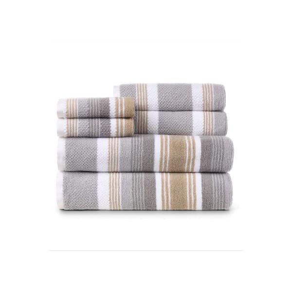 Caro Home 6-Piece Beige Grey Montauk Cotton Bath Towel Set ...