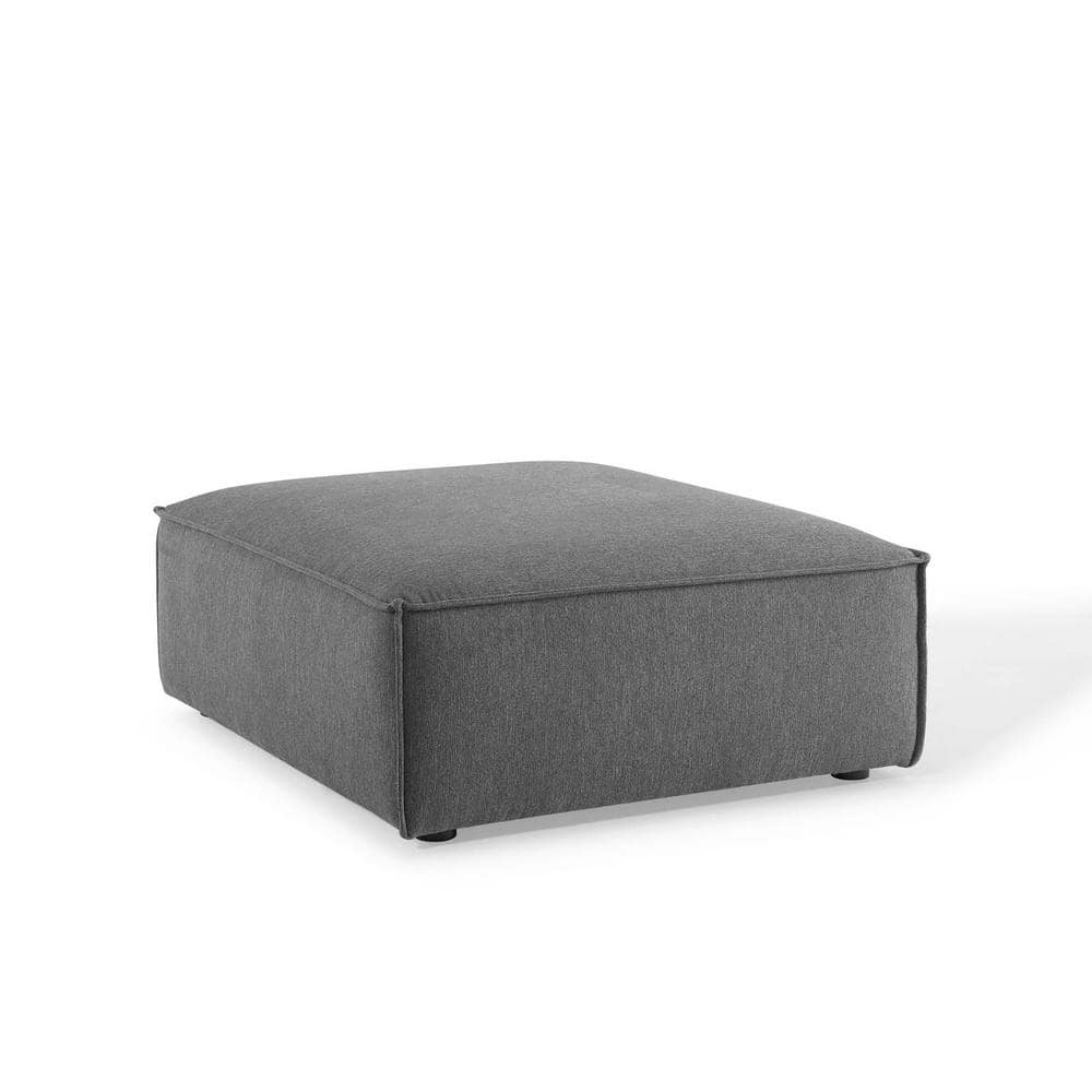 Charcoal Round Minimalist Fabric Ottoman, 41.5" x 35"