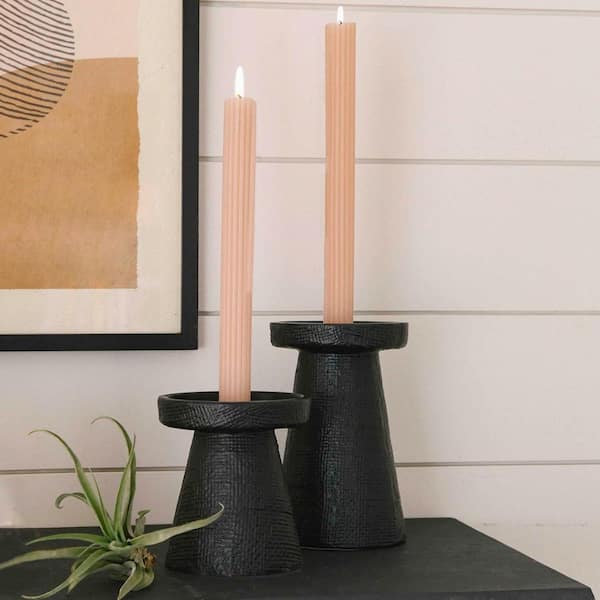 Black Stoneware Pillar Candle Holder 2-Pack