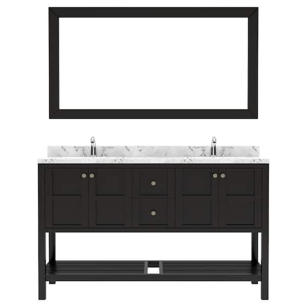 Virtu USA Winterfell 60 in. W x 22 in. D x 37 in. H Double Sink Bath Vanity in Espresso with Quartz Top and Mirror