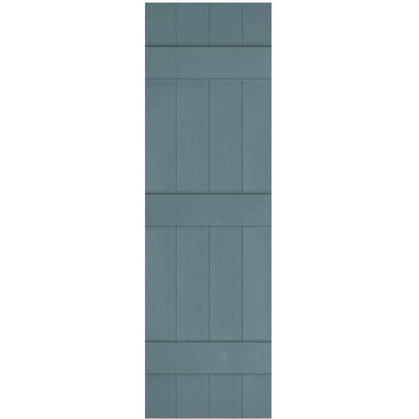 Ekena Millwork 14 in. x 67 in. Lifetime Vinyl Custom Four Board Joined Board and Batten Shutters Pair Wedgewood Blue