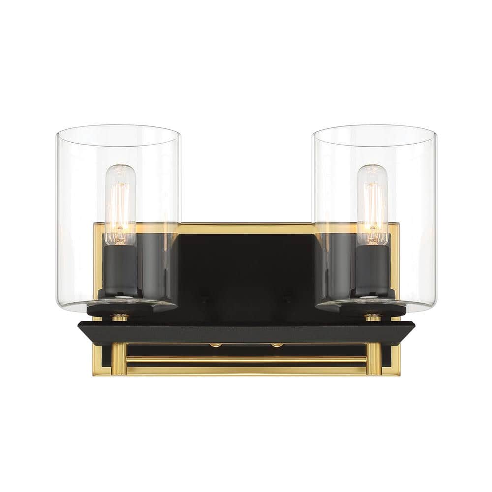 Sable Point 11.875 in. 2-Light Sand Black Vanity Light with Honey Gold Accents and Clear Glass Shades price history on PriceWatchPro