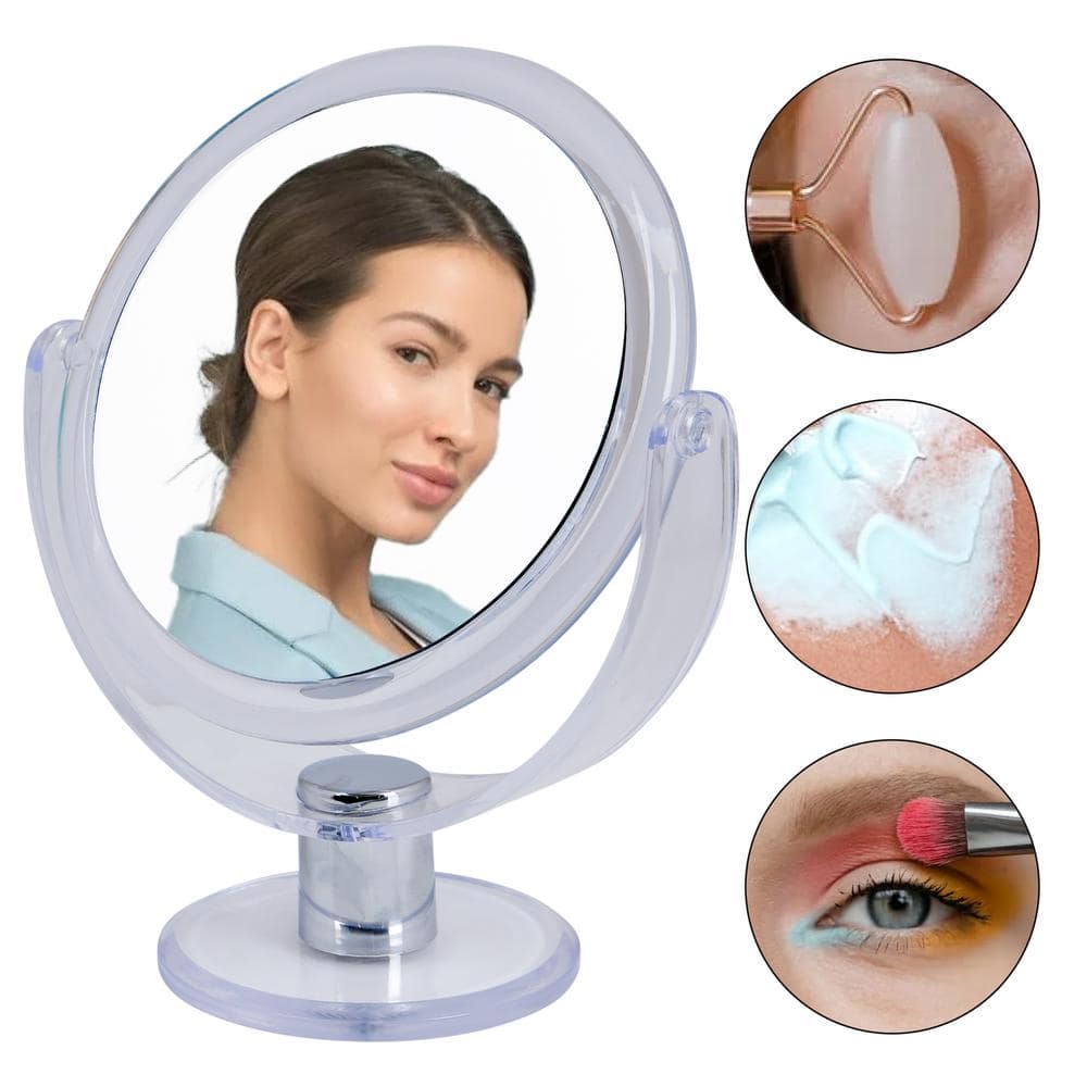 Dual Sided 10X Magnification Clear Vanity Mirror with Rubberized Finish
