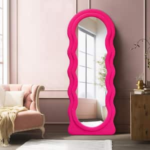 24 in. W x 63 in. H Wavy Pink Full Length Mirror Flannel Wrapped Wooden Frame Decorative Hanging or Leaning Mirror