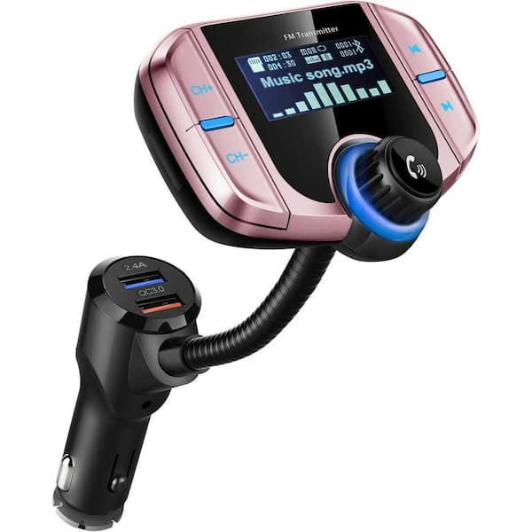 OBJLGEV Upgraded Bluetooth FM Transmitter Wireless Radio Adapter Hands Free Car Kit 1.7 in. Display Rose Gold