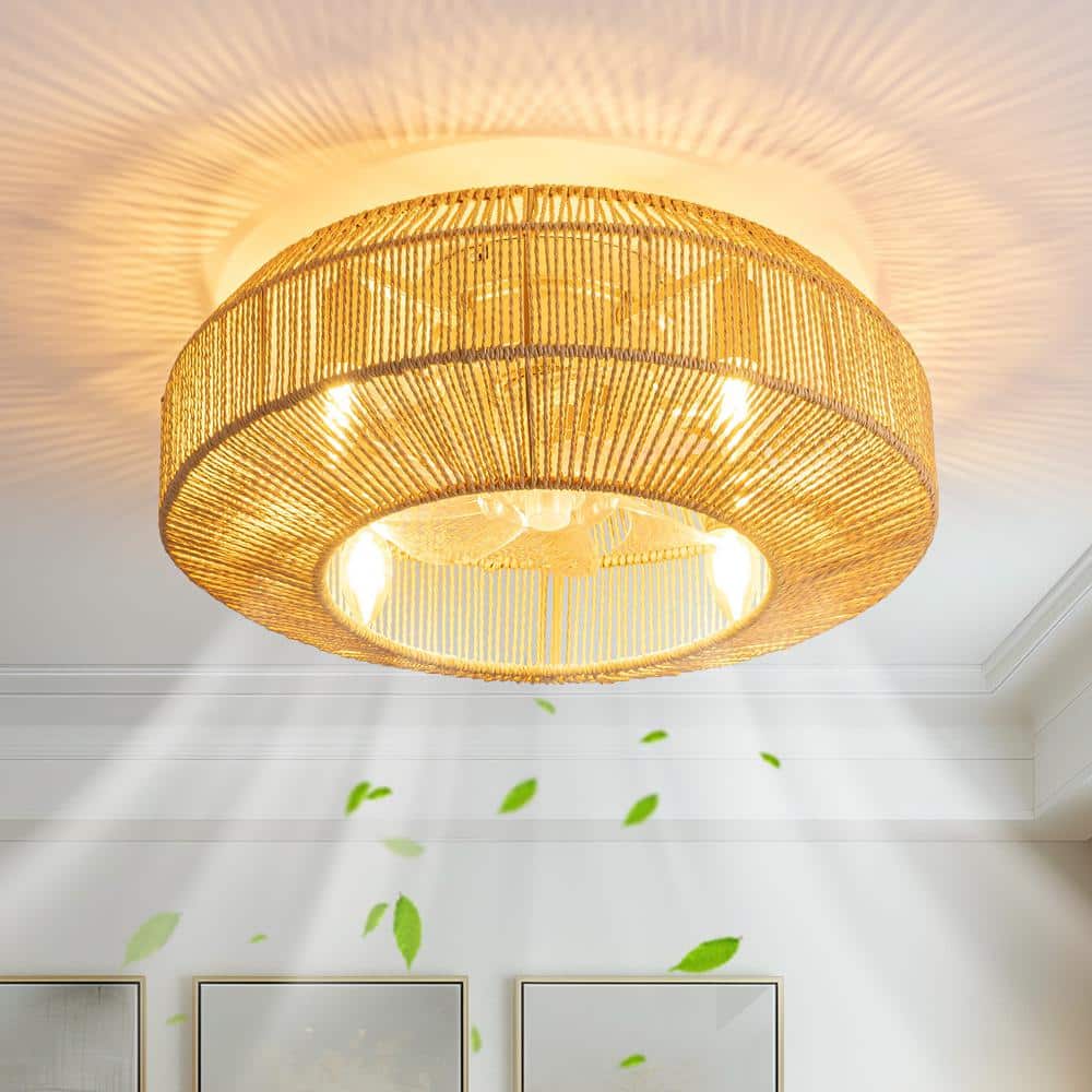 20 in. Indoor Gold 6-Speed Boho Rattan Caged Ceiling Fan with Light and Remote Control, Flush Mount Ceiling Fan price history on PriceWatchPro