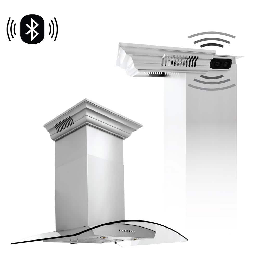 30 in. 400 CFM Ducted Vent Wall Mount Range Hood in Stainless Steel and Glass w/Built-in CrownSound Bluetooth Speakers