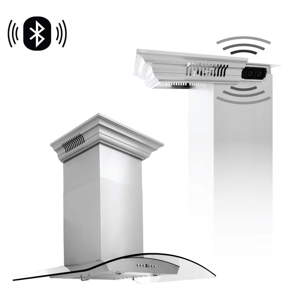 30 in. 400 CFM Ducted Modern Wall Mount Range Hood in Stainless Steel with w/ Built-in Crown Sound Bluetooth Speakers