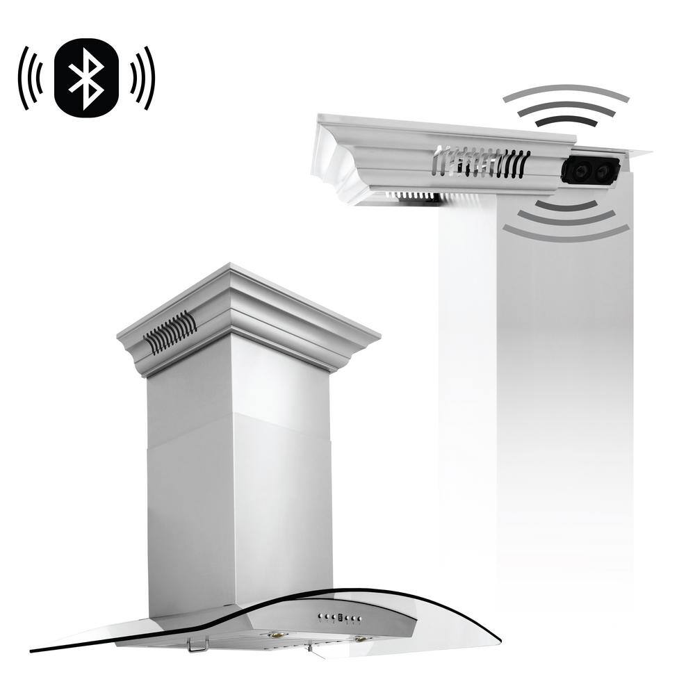30 in. 400 CFM Ducted Modern Wall Mount Range Hood in Black Stainless with w/ Built-in CrownSound Bluetooth Speakers