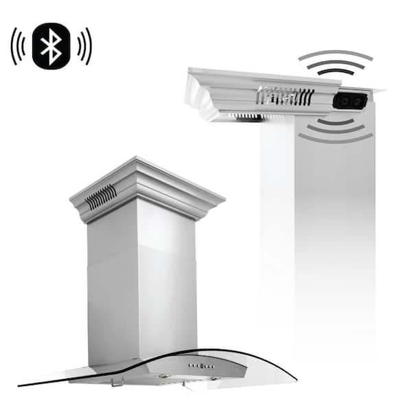 ZLINE Kitchen and Bath 30 in. 400 CFM Ducted Modern Wall Mount Range Hood in Black Stainless with w/ Built-in CrownSound Bluetooth Speakers