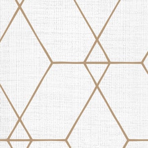 Hexagon Geometric Art Deco Lines Off White Peel and Stick Vinyl Wallpaper