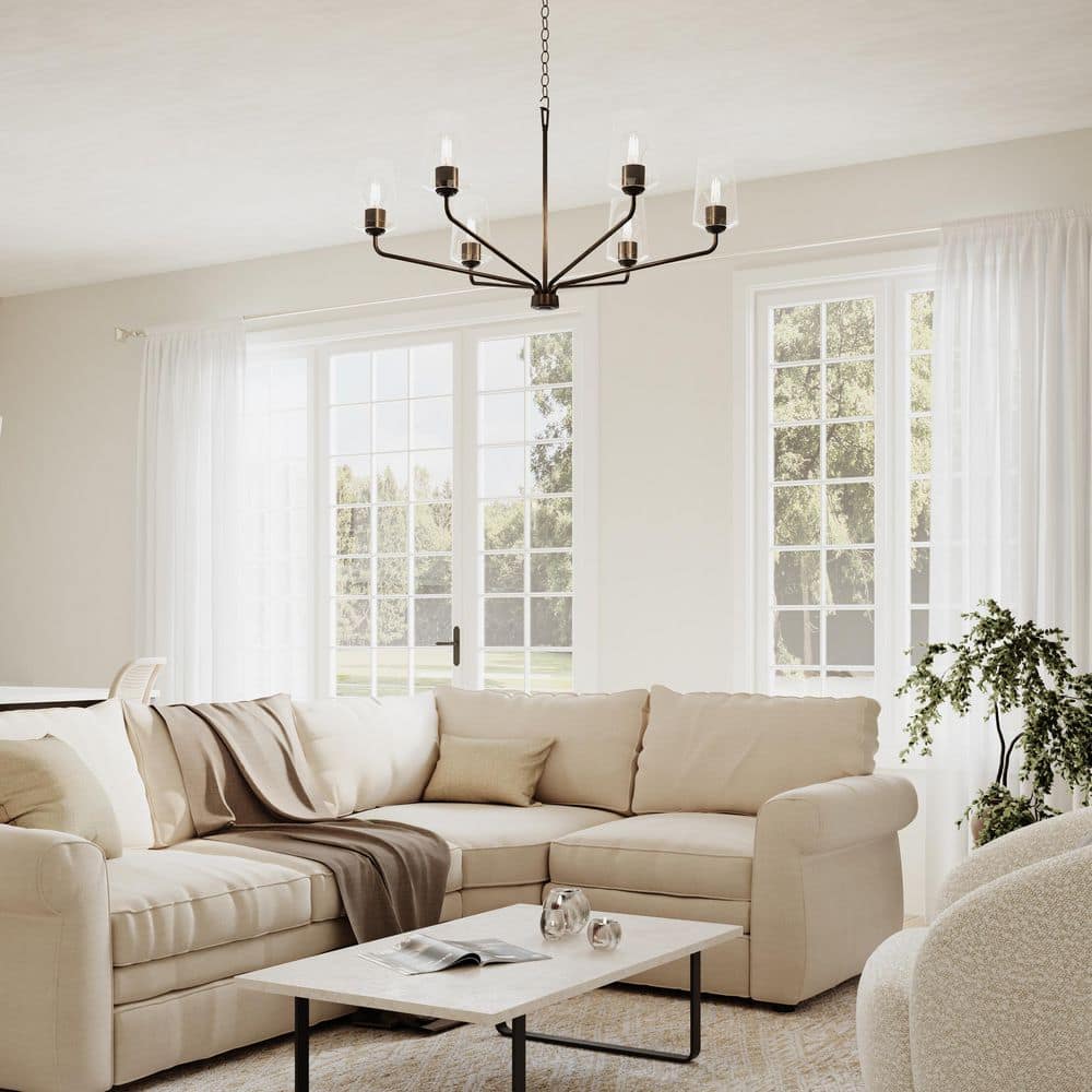Celino 40 in. 6-Light Black Round Large Chandelier with White Glass Shades for Breakfast Nook price history on PriceWatchPro