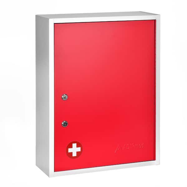 16 in. W x 21 in. H Medium Red Metal Surface Mount Dual Locking Medicine Cabinet without Mirror