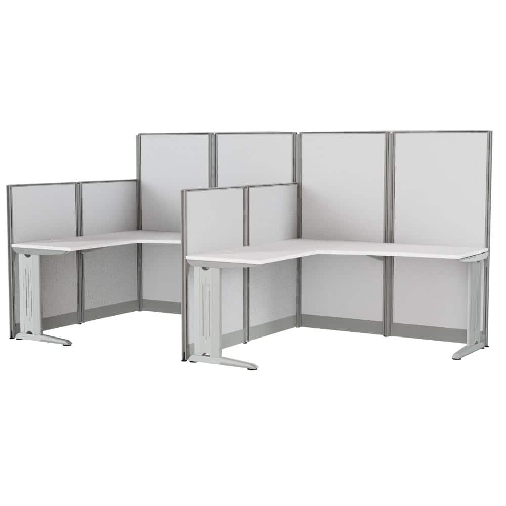 Instant Office 63"H x 129"W 2 Person F-Shaped Cubicle Panel Workstation, Pure White