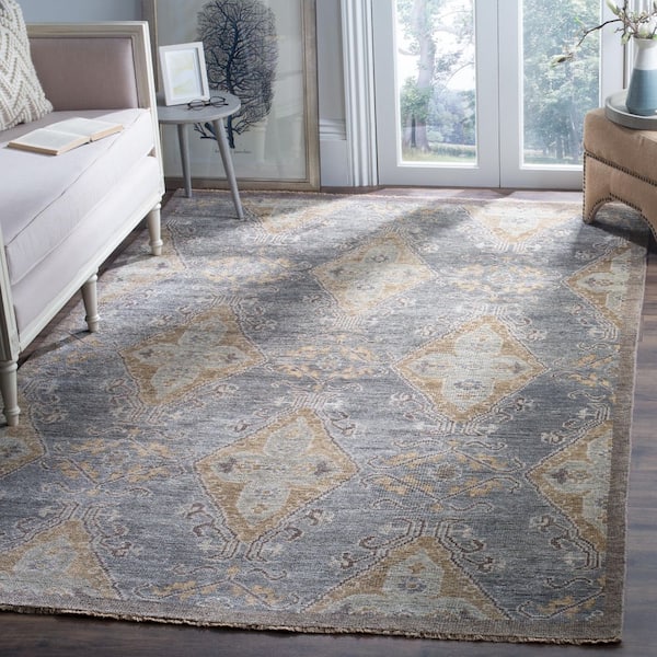Izmir Charcoal/Taupe 6 ft. x 9 ft. Medallion Border Area Rug