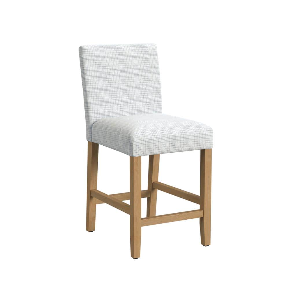 Cream Mini Grid Pattern Upholstered Counter Height Barstool with Wood Legs