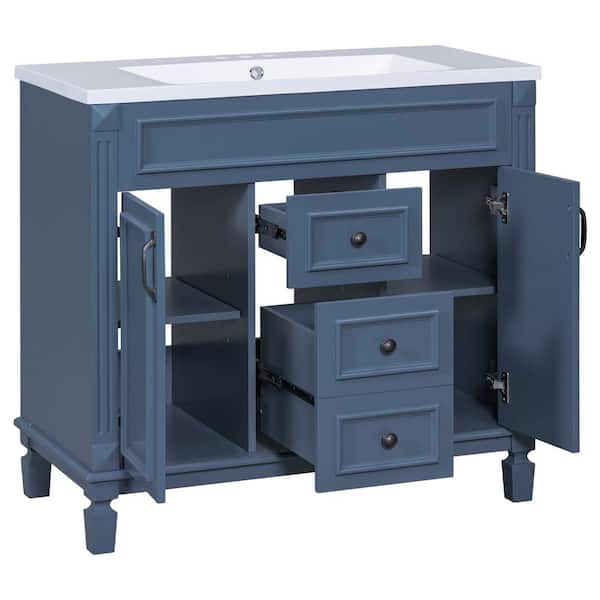 COWLOWN 35.9 in. W x 18.1 in. D x 34 in. H Bathroom Blue Linen Cabinet