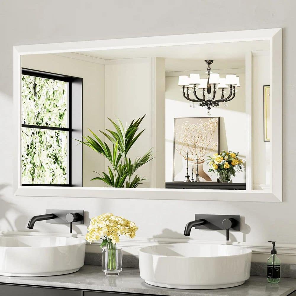 50 in. W x 30 in. H Rectangular Framed French Cleat Wall Mounted Tempered Glass Bathroom Vanity Mirror in White price history on PriceWatchPro