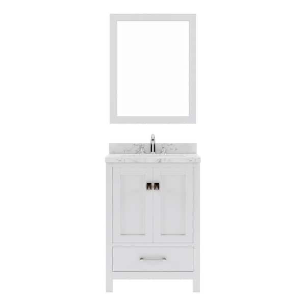 Virtu USA Caroline Avenue 24 in. W x 22 in. D x 35 in. H Single Sink Bath Vanity in White with Quartz Top and Mirror