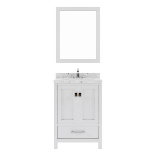 Virtu USA Caroline Avenue 24 in. W x 22 in. D x 35 in. H Single Sink Bath Vanity in White with Quartz Top and Mirror