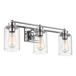 Modern 22.5 in.3-Light Chrome Bathroom Vanity Light with Clear Glass Shades