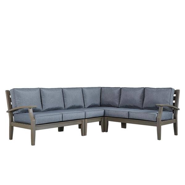 HomeSullivan Verdon Gorge Gray 3-Piece Oiled Wood Outdoor Sofa with Gray Cushions