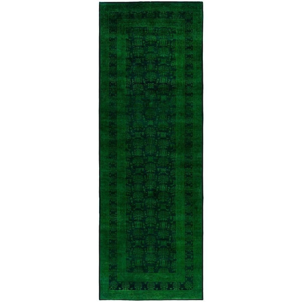 Overdyed Green 4 ft. x 12 ft. Solid Wool Indoor Runner Rug