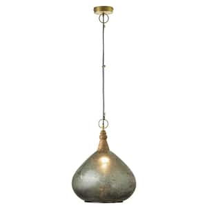 Alicante 1-Light Silver Hanging Pendant Light with Glass and Wood Shaded