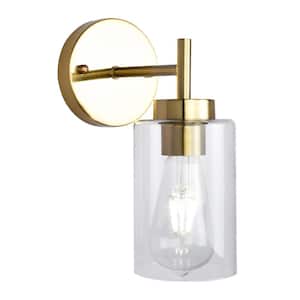 7.4 in. 1-Light Gold Vanity Light with Glass Shade