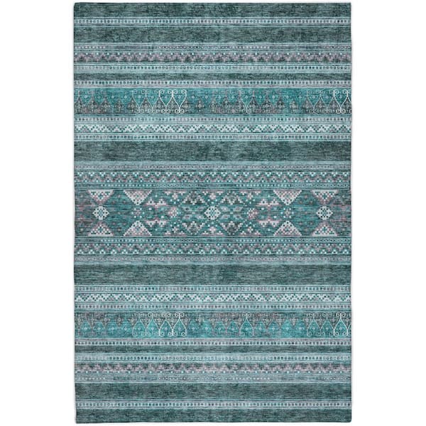 Dream Shag Premium Machine Washable Abstract ADS714 Teal 10 ft. x 14 ft. Area Rug