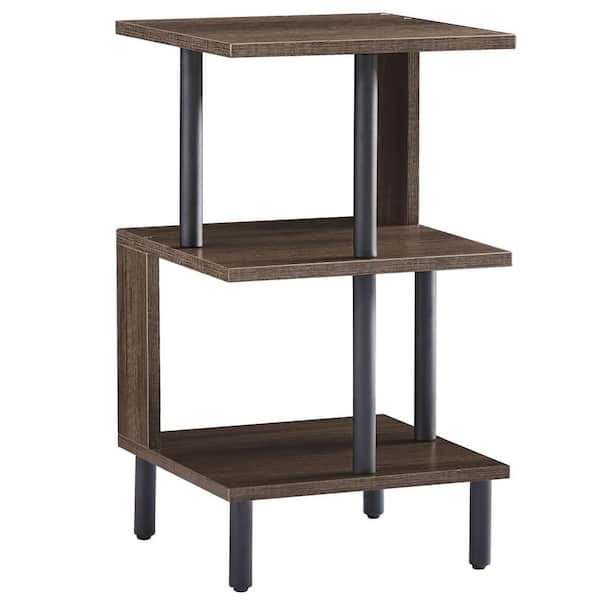 VECELO End Side Table for Living Room, S-Shaped Night Stand with Storage Shelf, Easy Assembly, Rustic Brown Sofa Side Table