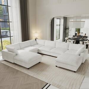 236.22 in. W Squre Arm Soft Faux Rabbit Fur Velvet Modular Sectional Sofa with 2-Ottomans in. Beige