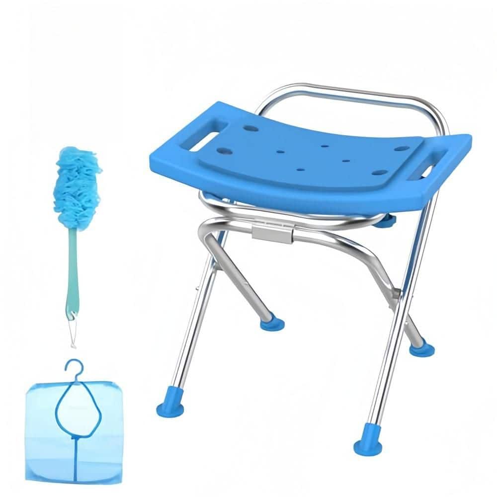 17.5 in. Stainless Steel Folding Shower Chair with Pad for Inside Shower, Safety Anti-Slip Bath Chair for Seniors, Blue price history on PriceWatchPro