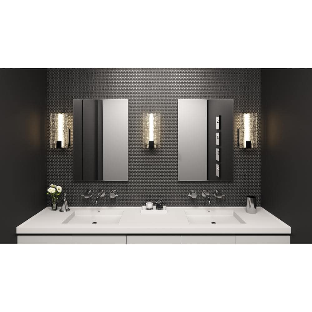 Winter Matte Black and Clear Textured Glass LED Wall Sconce