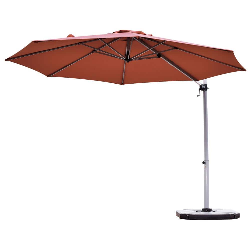11 ft. 360° Rotation Aluminum Cantilever Tilt Patio Offset Umbrella in Bri