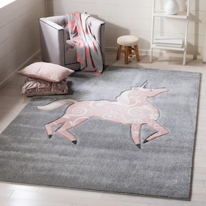 Carousel Kids Gray/Pink 3 ft. x 3 ft. Animal Print Solid Color Square Area Rug