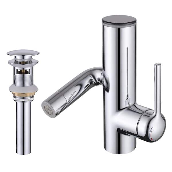 FLG Single Handle Single Hole Temperature Display Bathroom Faucet with Drain Zinc Alloy Sink Vanity Taps in Polished Chrome
