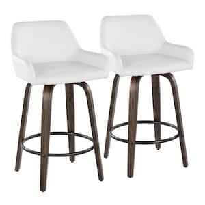 Daniella 25.5 in. White Faux Leather, Walnut Glazed Wood and Black Metal Fixed-Height Counter Stool (Set of 2)