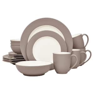 Colorwave Clay 16-Piece Rim (Tan) Stoneware Dinnerware Set, Service For 4