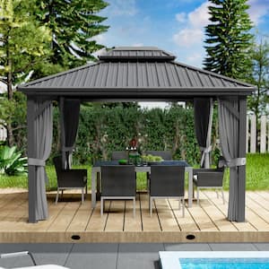 Caesar 12 ft. x 10 ft. Gray Double Roof Hardtop Gazebo with Cool Roof Color