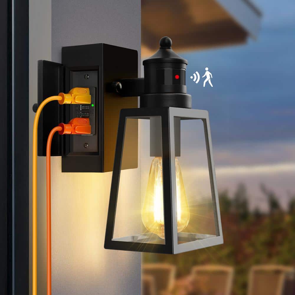 OKELI 1-Light 12.5 in. Black Outdoor Wall Lantern Sconce Light