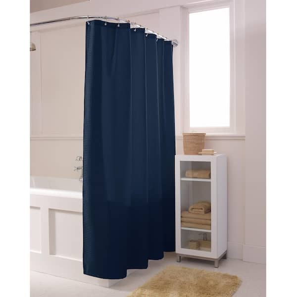 Zenna Home 70 In X 72 Textured, Navy Blue Fabric Shower Curtain Liner