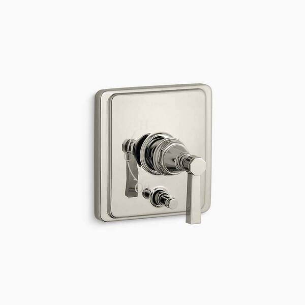 KOHLER Pinstripe 1-Handle Valve Trim with Push-Button Diverter and Lever Handle in Vibrant Polished Nickel