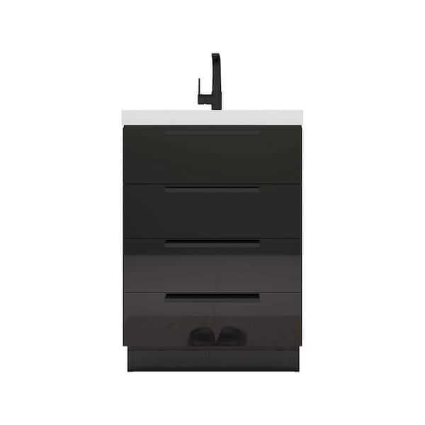 Carla 24 in. W x 20 in. D x 35 in. H Single Sink Freestanding Bath Vanity in Gloss Black with White Acrylic Top