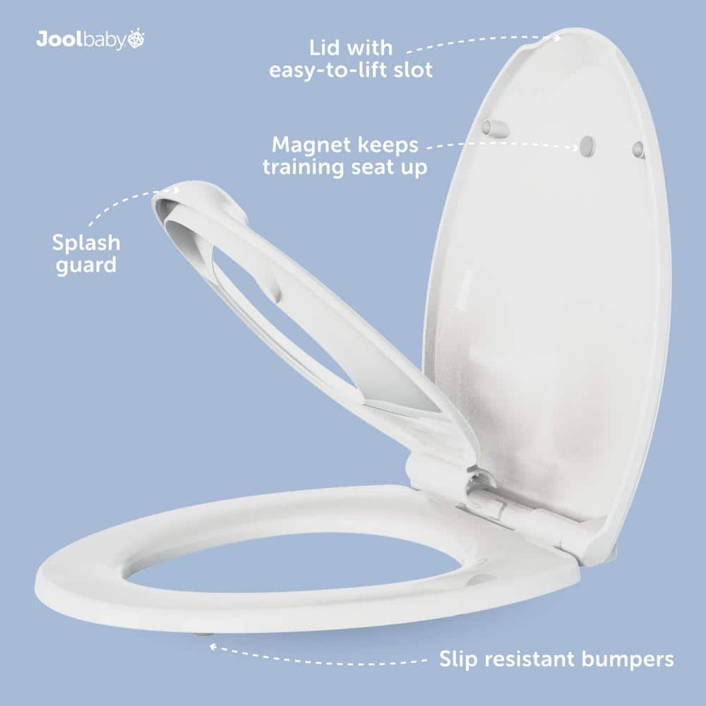 White Elongated Toilet Seat with Built-In Potty Training Seat