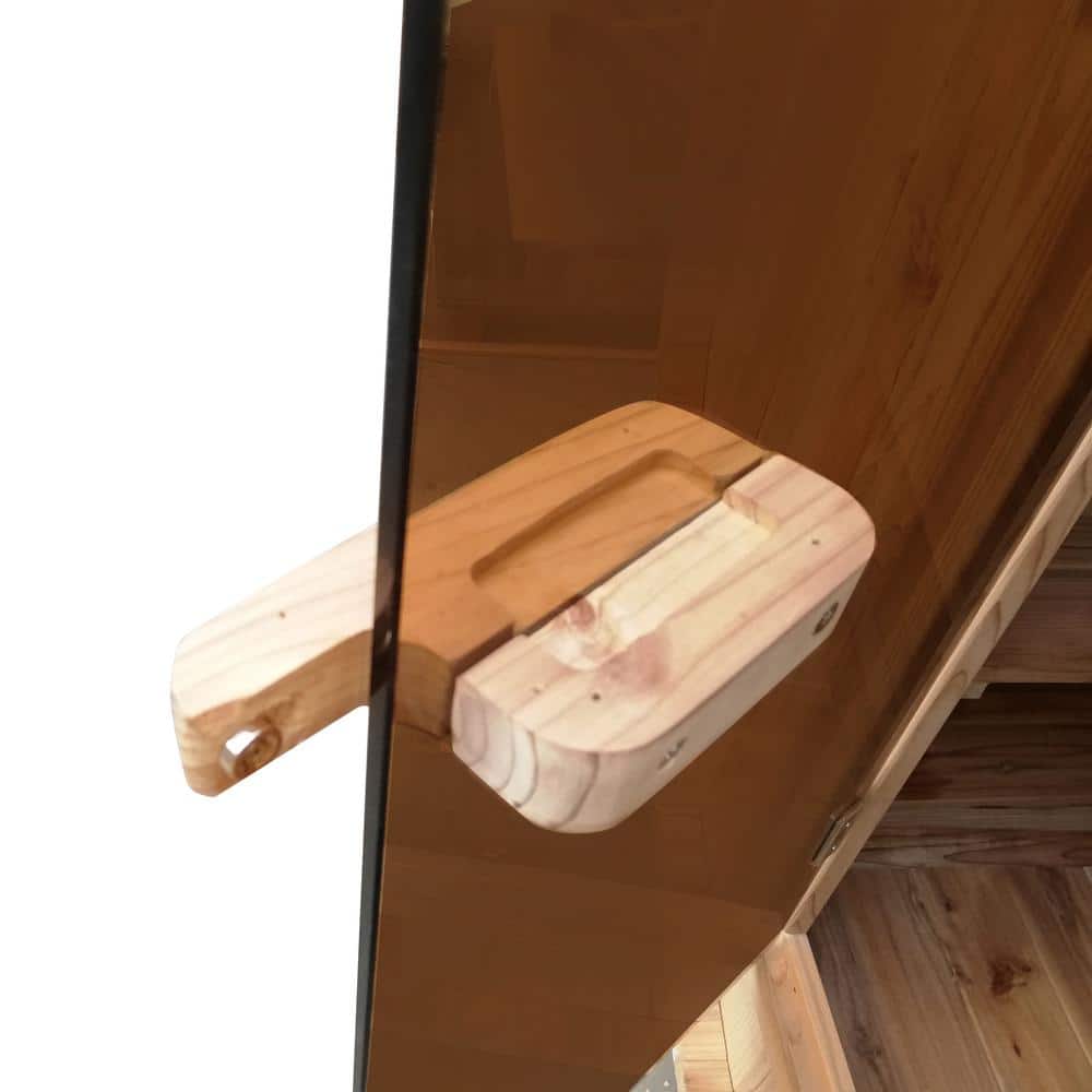 3-Person Yellow Pine Wood Oval Barrel Sauna with Glass Door