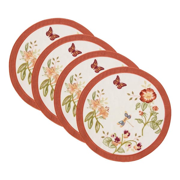 Butterfly Meadow Fall Embroidered Placemats, Set of 4, Multicolor - 15"W x 15"L