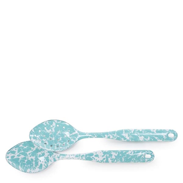 Golden Rabbit Sea Glass 2-Piece Enamelware Spoon and Slotted Spoon Set